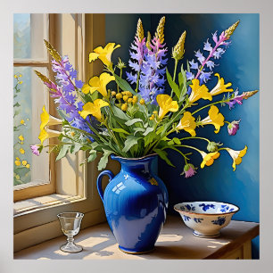 Blue Yellow Purple Bouquet Art Poster