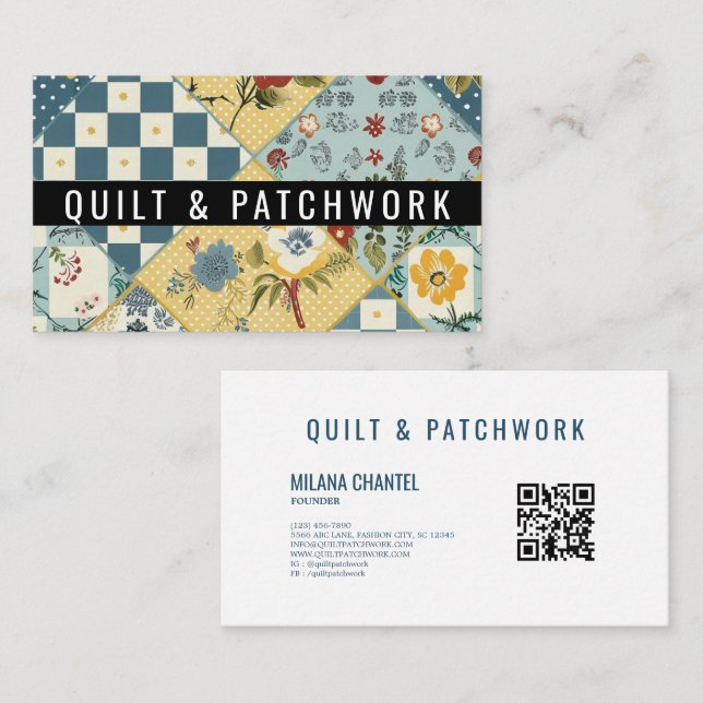 Blue Yellow Quilt Patchwork Handmade Clothing  Business Card (Front/Back)