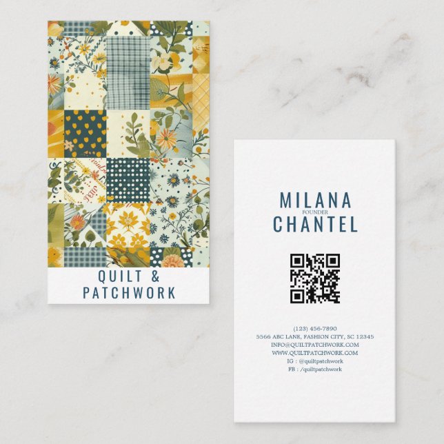 Blue Yellow Quilt Patchwork Handmade Clothing  Business Card (Front/Back)
