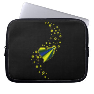 Blue yellow Rainbow Heart with Stars on black Laptop Sleeve