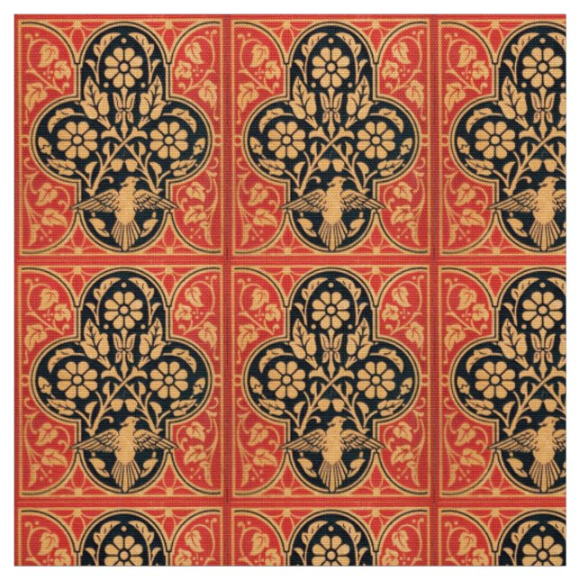 BLUE YELLOW RED DAMASK FLOWERS WITH DOVE FABRIC (Swatch)
