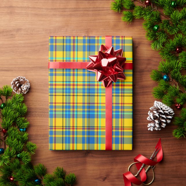 Blue, Yellow, Red Plaid Chequered pattern, Tartan Wrapping Paper (Holiday Gift)