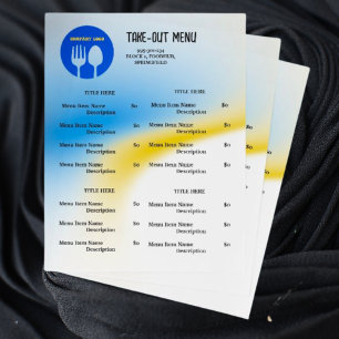 Blue, Yellow Restaurant Take Out Menu with QR Code