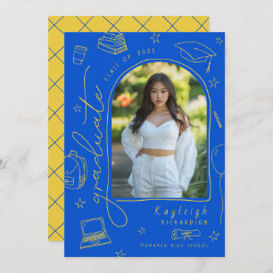 Blue Yellow Retro Photo Graduation Announcement