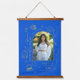 Blue Yellow Retro Photo Graduation Hanging Tapestry