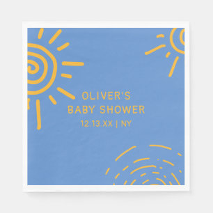 Blue Yellow Retro Ray Of Sunshine Baby Shower Napkin