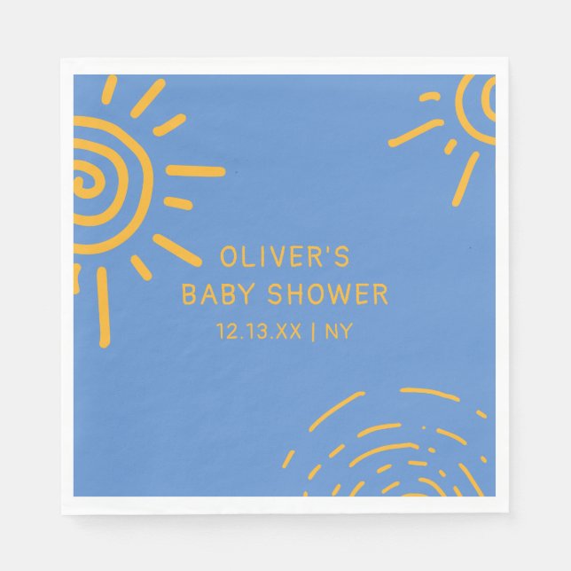 Blue Yellow Retro Ray Of Sunshine Baby Shower Napkin (Front)