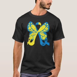 Blue Yellow Ribbon Butterfly Down Syndrome T-Shirt