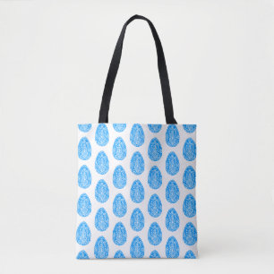 Blue/Yellow Rustic Floral Easter Egg Linocut Tote Bag