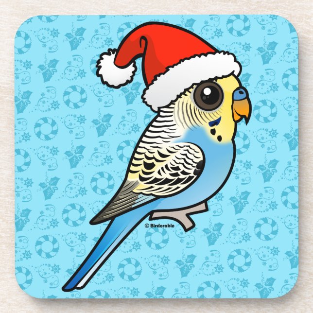 Blue & Yellow Santa Budgie Coaster (Front)