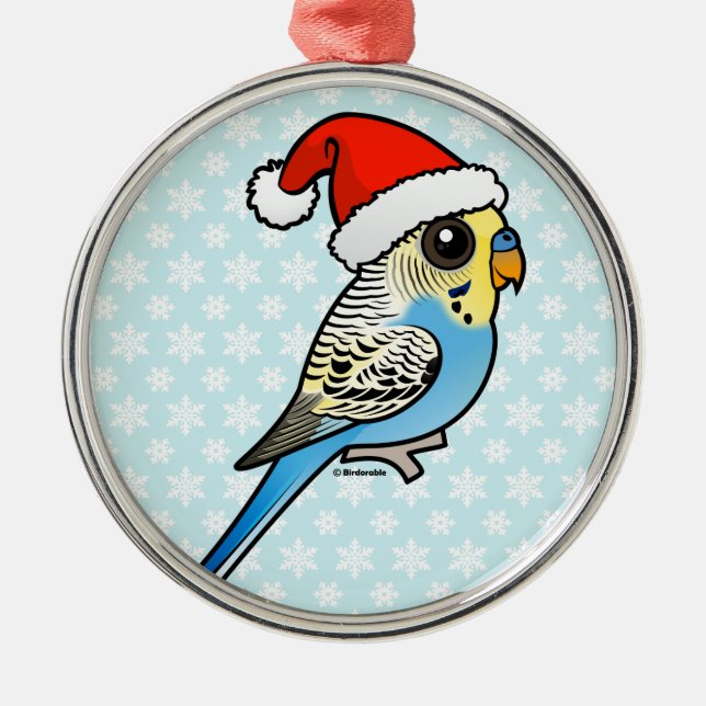 Blue & Yellow Santa Budgie Metal Tree Decoration (Front)