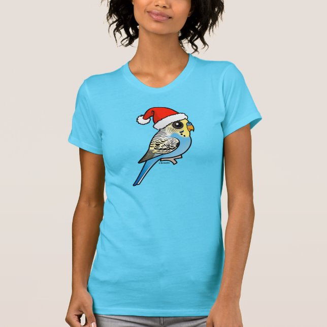 Blue & Yellow Santa Budgie T-Shirt (Front)