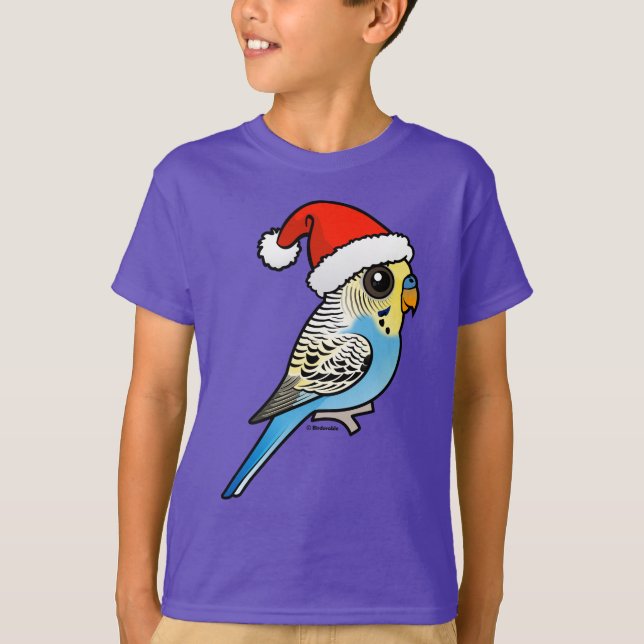 Blue & Yellow Santa Budgie T-Shirt (Front)