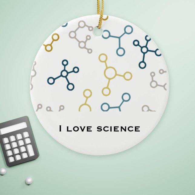 Blue Yellow Science Chemistry Molecules Christmas  Ceramic Tree Decoration (Simple molecule pattern I love science christmas ornament for chemists, biologist and researchers)
