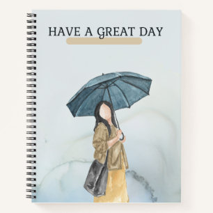 Blue Yellow Soft Watercolor Woman Illustration Notebook