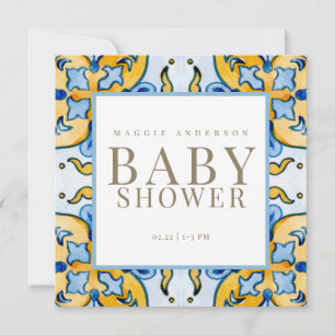 Blue & Yellow Square Baby Shower Invitation