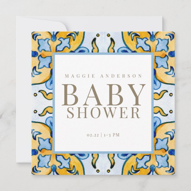 Blue & Yellow Square Baby Shower Invitation (Front)