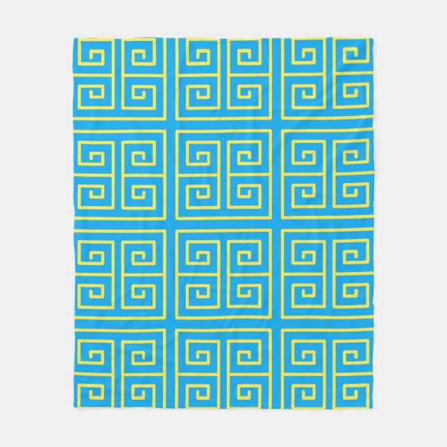 Blue Yellow Square Geometric Labyrinth Pattern Fleece Blanket (Front)