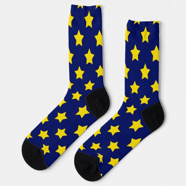 Blue Yellow Stars Pattern Decorative Socks (Left)
