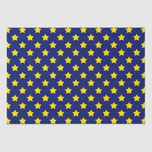 Blue Yellow Stars Pattern Decorative Tissue Paper (Front)