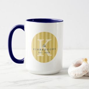 Blue Yellow Striped Circle Custom Family Monogram Mug