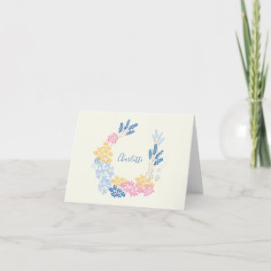 Blue Yellow Summer Flower Wreath Personalised Thank You Card