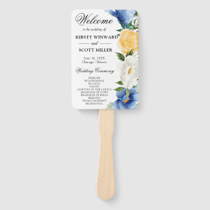 Blue & Yellow Summer Flowers Wedding Program Hand Fan
