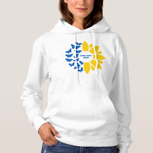 Blue/yellow sunflower. Custom text. Customisable Hoodie (Front)