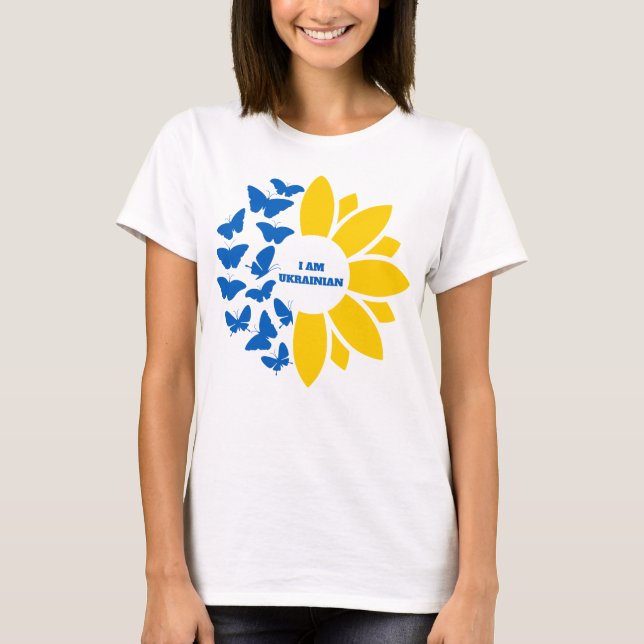 Blue/yellow sunflower I am Ukrainian Customisable T-Shirt (Front)