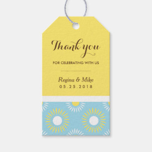 Blue Yellow Sunflower Pattern Gift Tag for Wedding