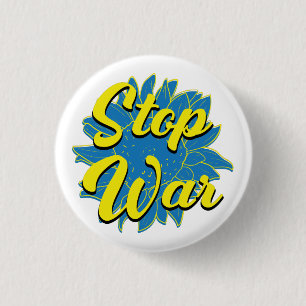 BLUE & YELLOW SUNFLOWER STOP UKRANIAN WAR 3 CM ROUND BADGE