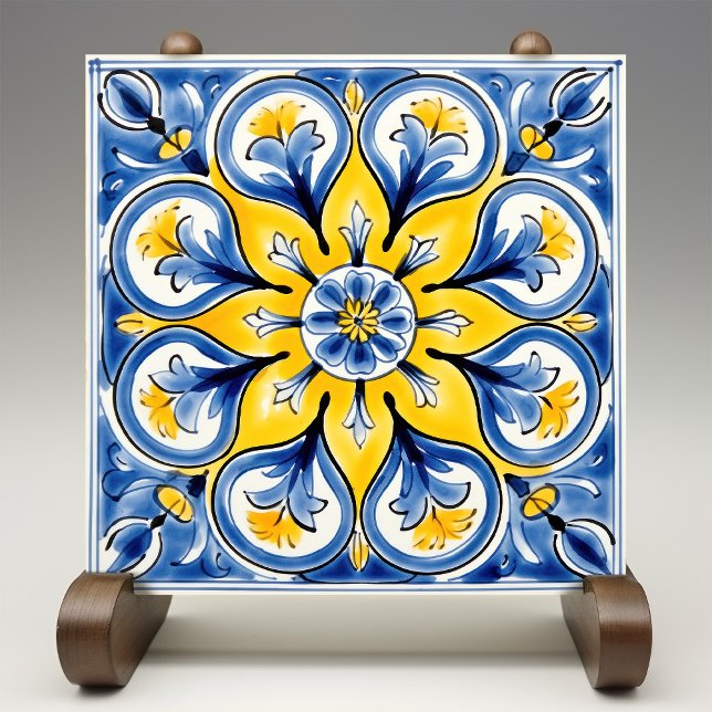 Blue Yellow Sunny Azulejos Elegance Tile (Creator Uploaded)