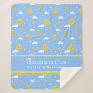 Blue & Yellow Sunshine Sky Personalised Name  Sherpa Blanket