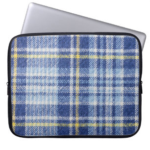 Blue Yellow Tartan: Fashionable Plaid Laptop Sleeve