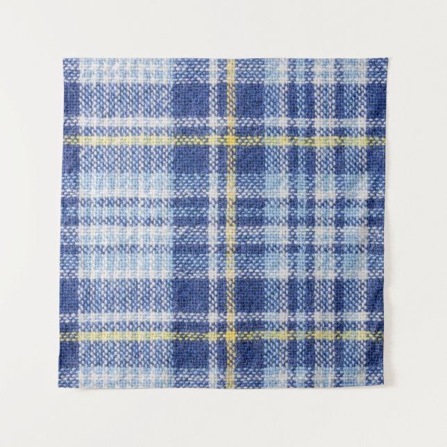 Blue Yellow Tartan: Fashionable Plaid Tapestry (Front)