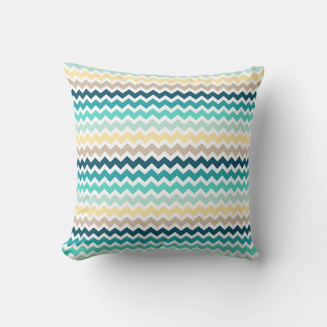 Blue Yellow Teal Chevron Decorative Pillow (Front)