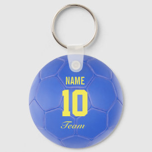 Blue Yellow Team Soccer Ball Personalised Name Key Ring