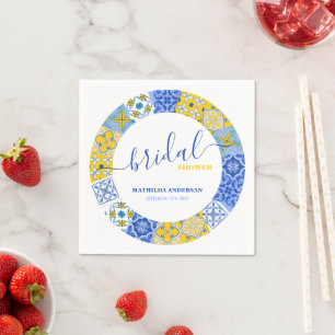 Blue Yellow Tile Wreath Bridal Shower Napkin