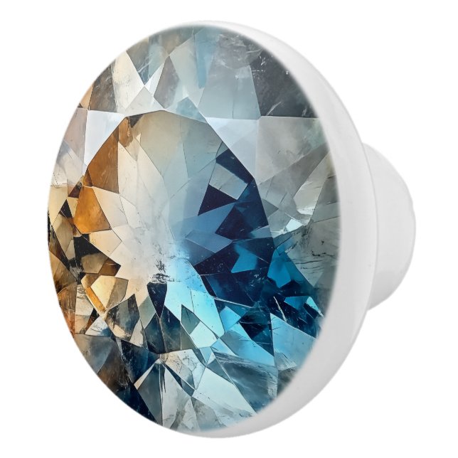 Blue Yellow Topaz Crystal Pattern Ceramic Knob (Right)