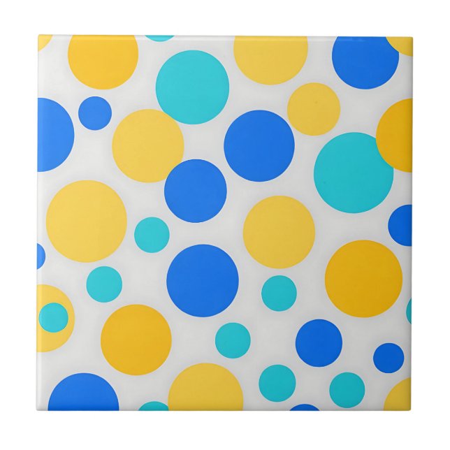 Blue Yellow Turquoise Polka Dots Tile (Front)