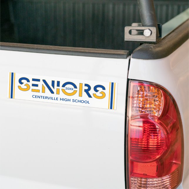 Blue & Yellow Two-Colour Seniors Sliced Letters Bumper Sticker (On Truck)