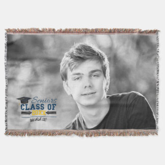 Blue Yellow Typography Graduation Gear Throw Blanket