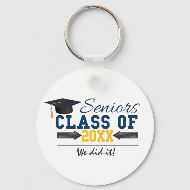 Blue Yellow Typography Graduation key ring (Front)