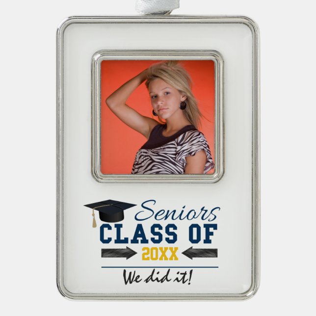 Blue Yellow Typography Graduation ornament (Front)