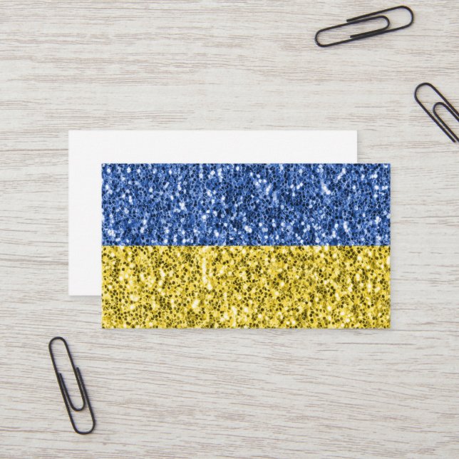 Blue yellow Ukraine flag glitter faux sparkles Business Card (Front/Back In Situ)