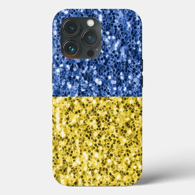 Blue yellow Ukraine flag glitter faux sparkles Case-Mate iPhone Case (Back)