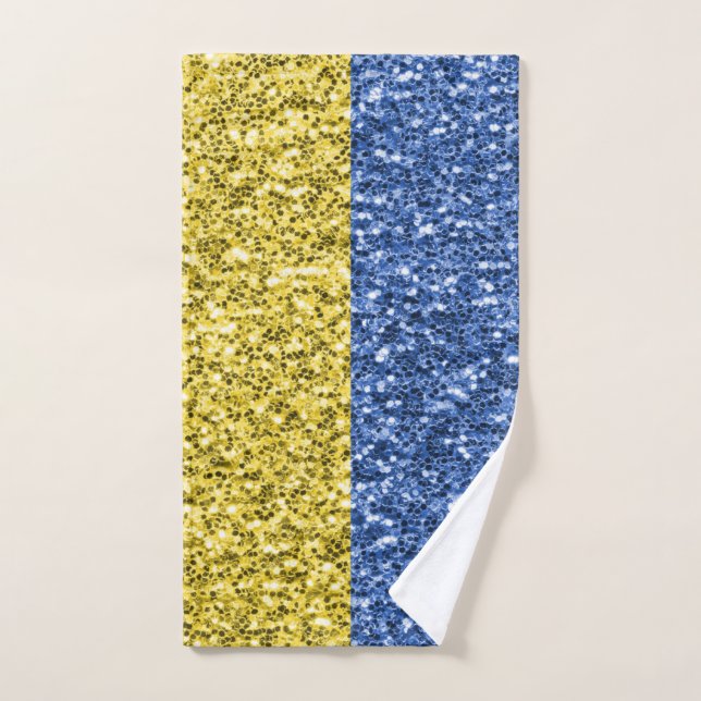 Blue yellow Ukraine flag glitter faux sparkles Hand Towel (Hand Towel)