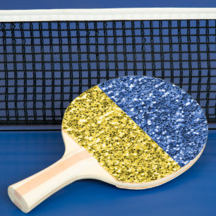 Blue yellow Ukraine flag glitter faux sparkles Ping Pong Paddle