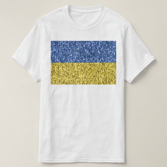 Blue yellow Ukraine flag glitter faux sparkles T-Shirt (Design Front)