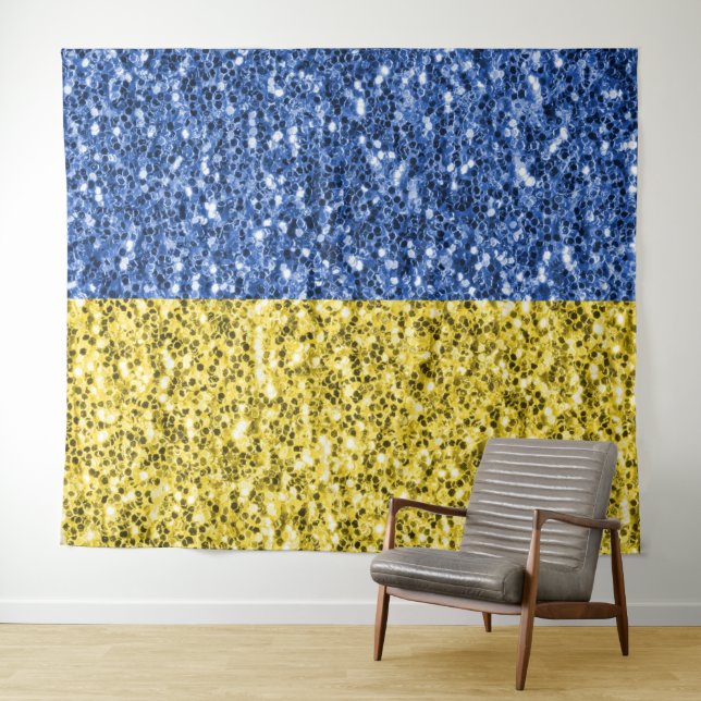 Blue yellow Ukraine flag glitter faux sparkles Tapestry (In Situ (Horizontal))